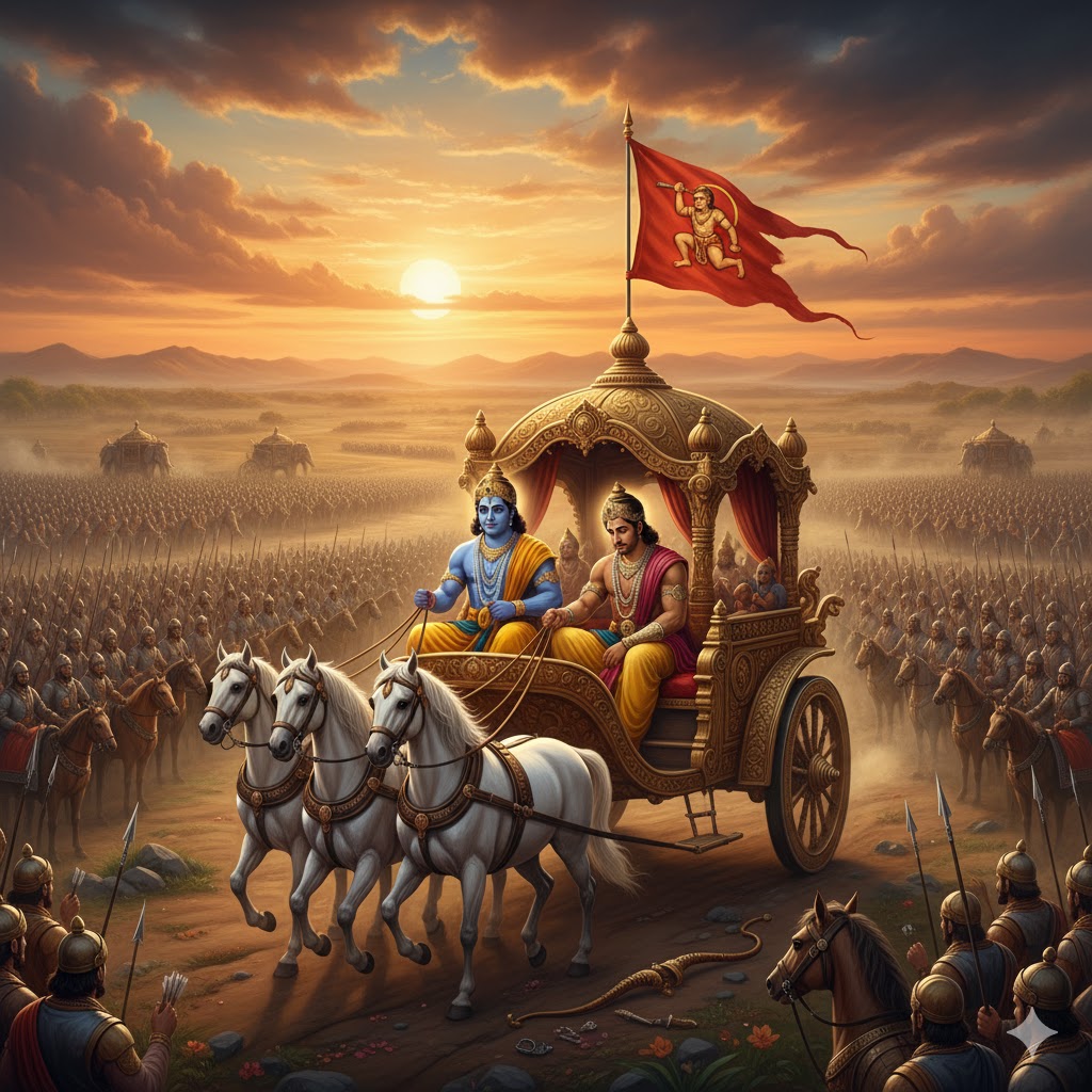 Lord Krishna and Arjuna on the chariot